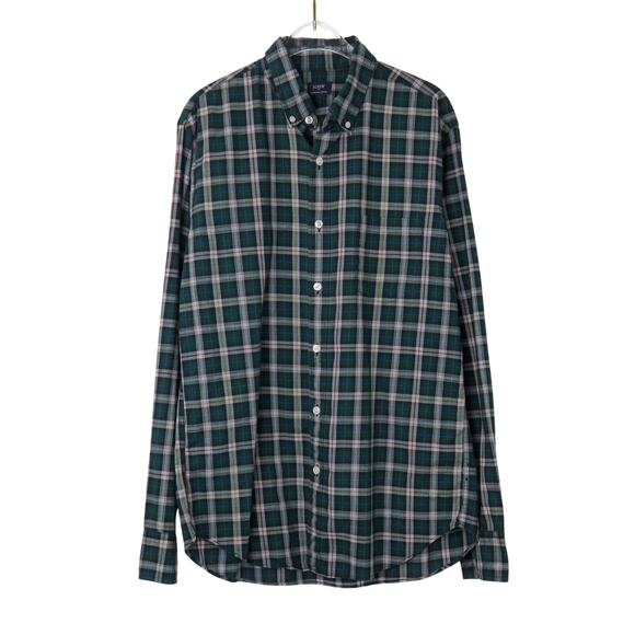 J.Crew Heathered Cotton Green Plaid Button Down Shirt Medium Men's - Picture 1 of 6